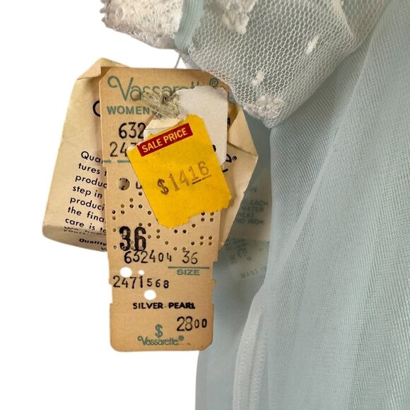 NOS Vintage 60's Vassarette Blue Nylon Chiffon Robe Nightgown Size 36 Full Sweep - Picture 6 of 9